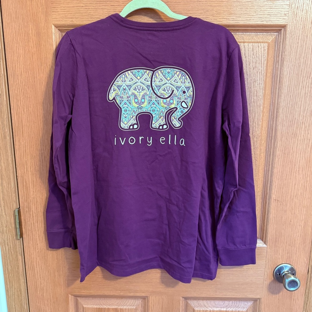 Ivory Ella long sleeve t shirt womens large purple elephant graphic cotton tee